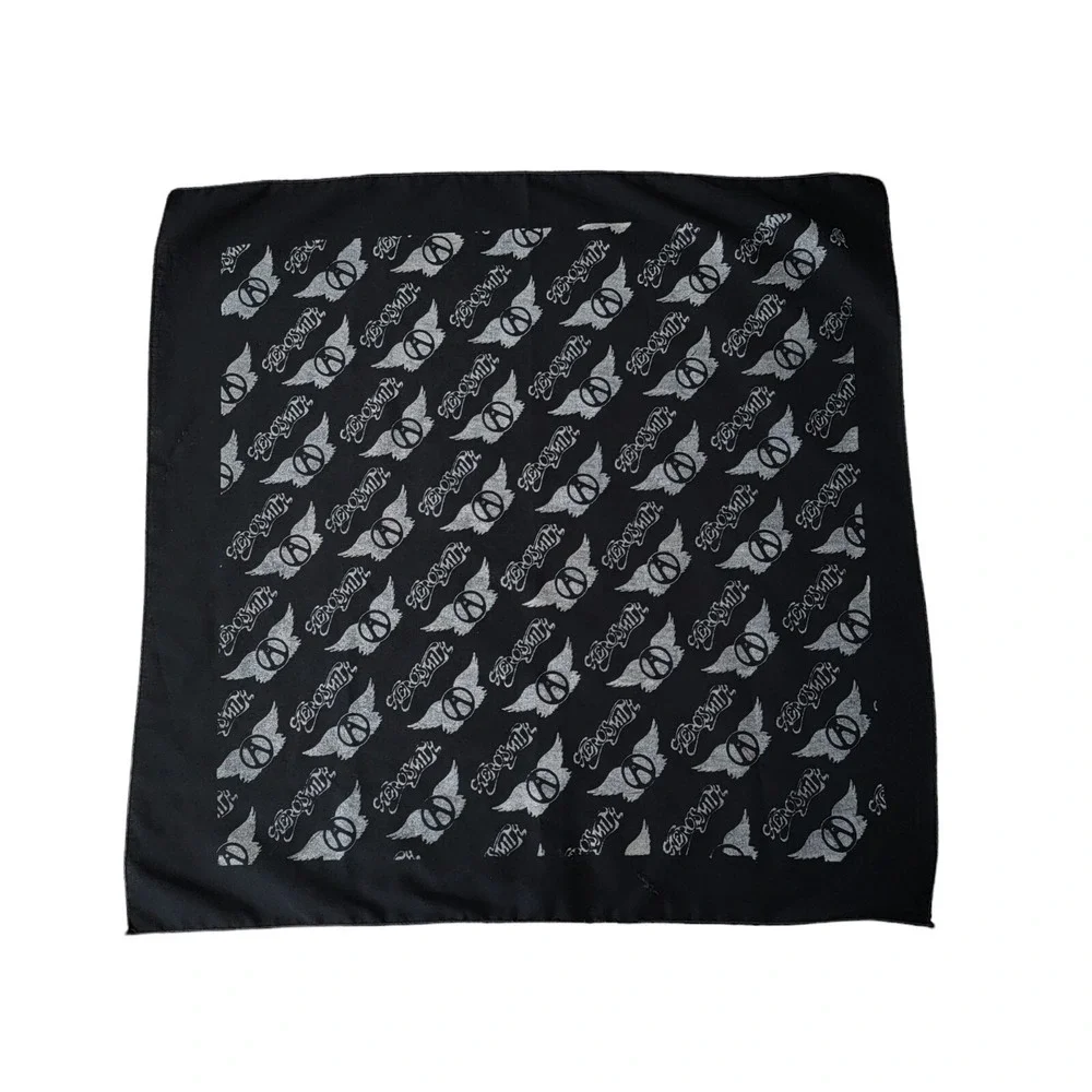 Vintage Aerosmith Tour Bandana Scarf 80s Black White Steven Tyler‎ Wings READ